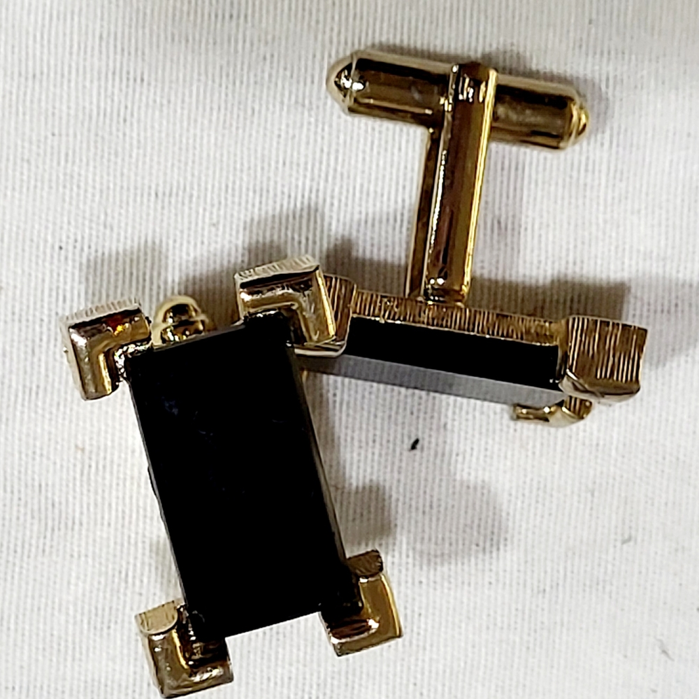 Black Cuff Links with Gold Frame and T-bar Fastening